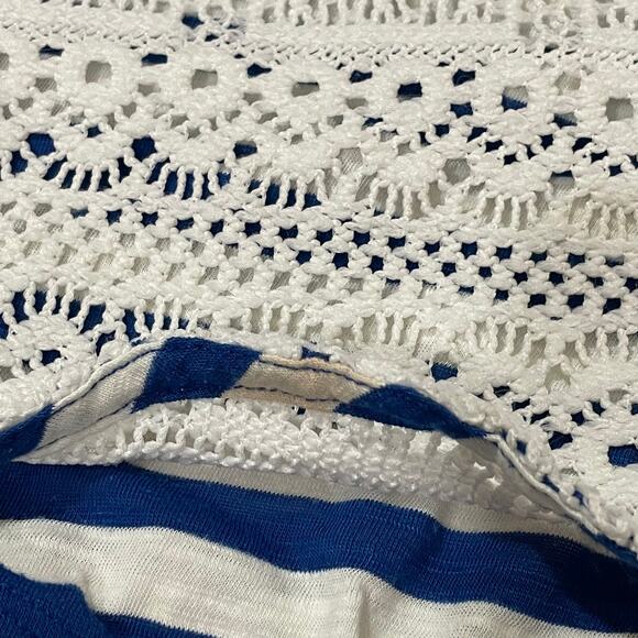 Anthropologie Postmark Crochet Lace Overlay Striped Swing Tank - White/Blue - M - Picture 6 of 11